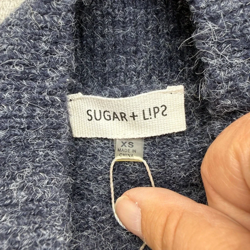 Sugar Lips Sweater Women XS Gray Pom Pom Mock Neck High Low STT15952